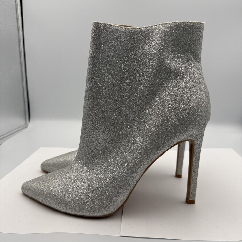 Nine West Silver Sparkle Bling High Heel Boots Ankle Size 10 #12